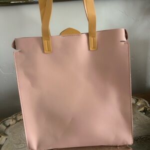 Elegant Pink Tote Bag with Tan Straps